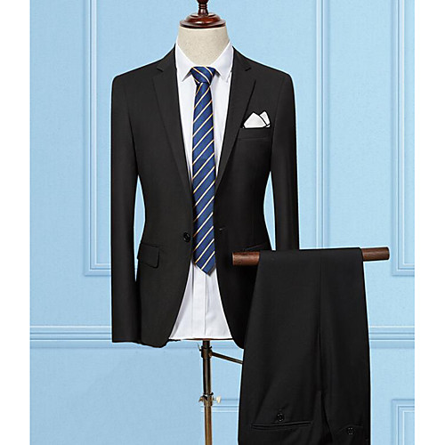 

Black / Purple / Wine Solid Colored Slim Cotton / Polyester Men's Suit - Notch lapel collar / Summer / Long Sleeve / Work