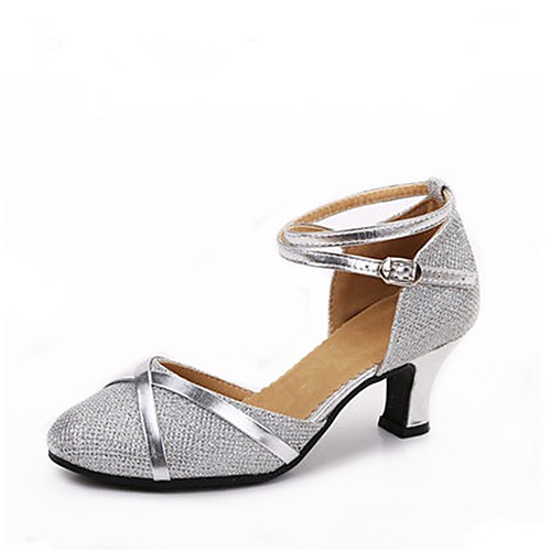 

Women's Modern Shoes / Ballroom Shoes Glitter Toggle Clasp Heel Splicing Customized Heel Customizable Dance Shoes Silver / Black / Black / Gold / Gold / Indoor / EU40