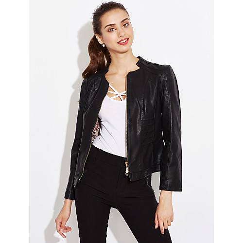 

Women's Solid Colored Fall Jacket Regular Party Long Sleeve PU Coat Tops Black / Spring / Work
