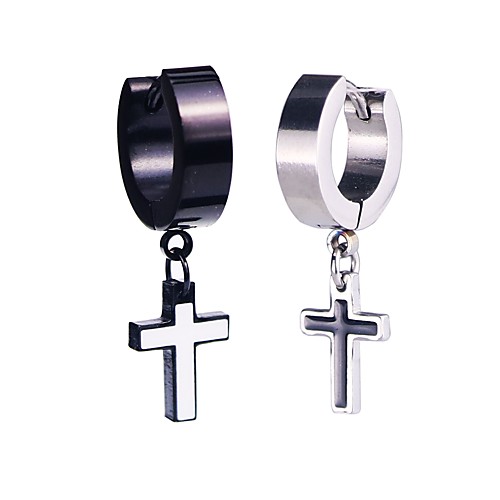 

Women's Hoop Earrings Huggie Earrings Hanging Cross Earrings Circle Cross Personalized Punk Simple Style Rock Titanium Steel Earrings Jewelry Black / Silver For Casual Stage Street Club