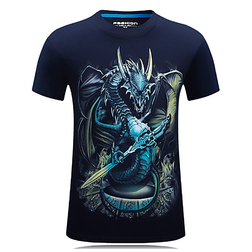 

Men's Plus Size Graphic Slim T-shirt - Cotton Active Daily Sports Weekend Round Neck Black / Navy Blue / Spring / Summer / Fall / Short Sleeve