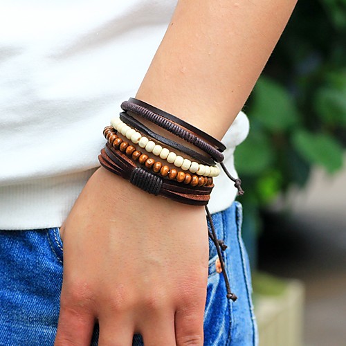 

Men's Bead Bracelet Wrap Bracelet Leather Bracelet woven Personalized Fashion Wooden Bracelet Jewelry Brown For Street