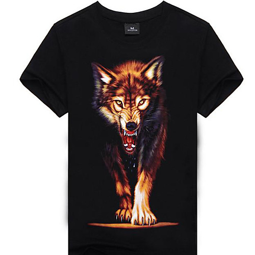 

Men's T shirt Animal Half Sleeve Going out Tops Cotton Active Black