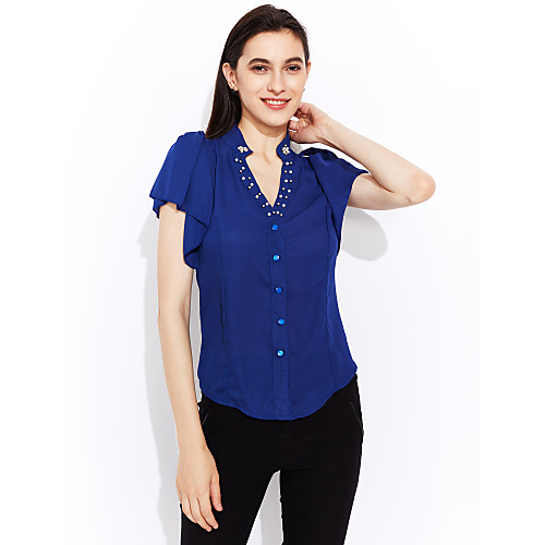 

Women's Solid Colored Beaded Butterfly Sleeves Blouse Formal V Neck White / Green / Royal Blue / Light Blue