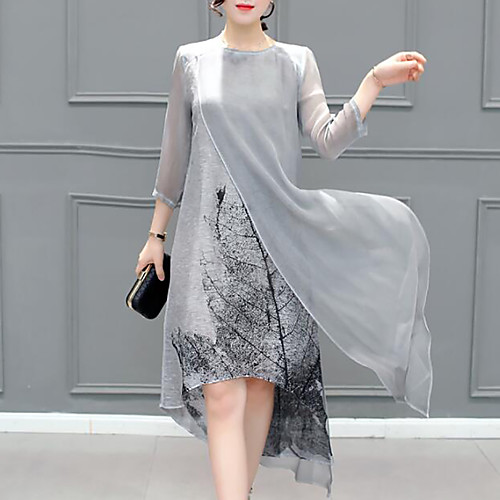 

Women's Plus Size Asymmetrical Chiffon Dress - 3/4 Length Sleeve Graphic Layered Summer Going out Gray S M L XL XXL XXXL XXXXL XXXXXL