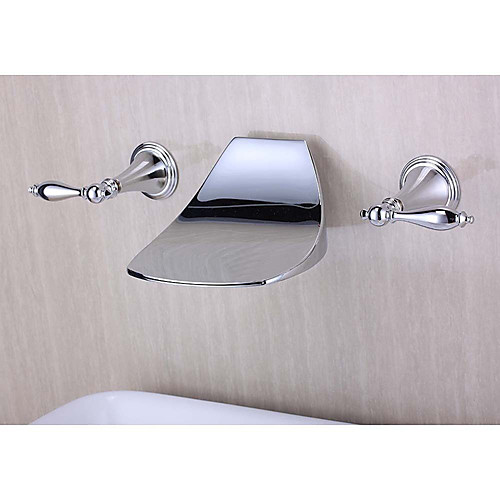 

Bathroom Sink Faucet - Waterfall / Widespread Chrome Widespread Two Handles Three HolesBath Taps / Brass