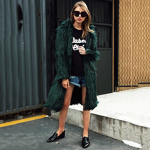 

Women's Solid Colored Active Winter Fur Coat Maxi Party Long Sleeve Faux Fur Coat Tops White