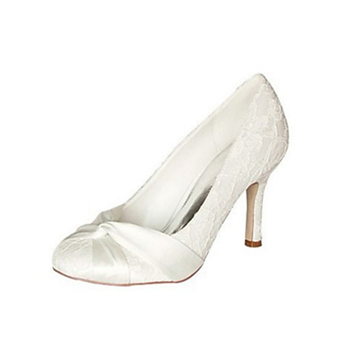 

Women's Wedding Shoes Stiletto Heel Round Toe Bowknot Elastic Fabric Basic Pump Spring / Fall Ivory / Party & Evening