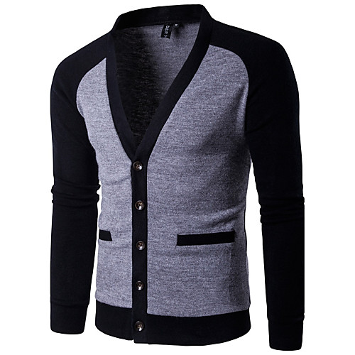 

Men's Casual Vintage Patchwork Color Block Cardigan Cotton Long Sleeve Regular Sweater Cardigans Deep V Winter Black Wine / Work / Club