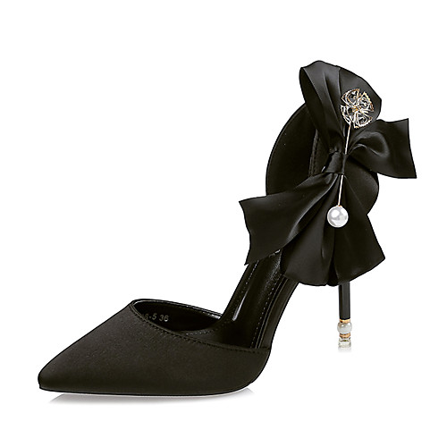

Women's Sandals Stiletto Heel Pointed Toe Novelty Wedding Dress Party & Evening PU Pearl Satin Flower Summer Black Red Gold