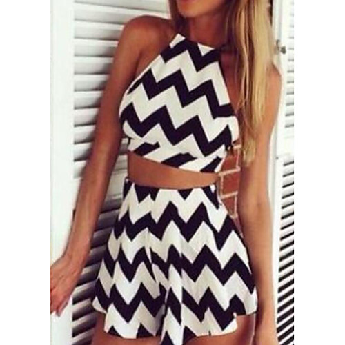 

Women's Going out Casual Slim T-shirt - Striped Skirt Strap / Sexy