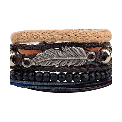 

Men's Women's Bead Bracelet Wrap Bracelet Leather Bracelet woven Feather Personalized Vintage Leather Bracelet Jewelry Black For Daily Stage Street Going out Club
