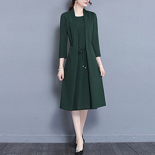 

Women's Sheath Dress Midi Dress Wine Green 3/4 Length Sleeve Solid Colored Fall Winter Asymmetrical Vintage Chinoiserie Sophisticated L XL XXL 3XL 4XL / Plus Size