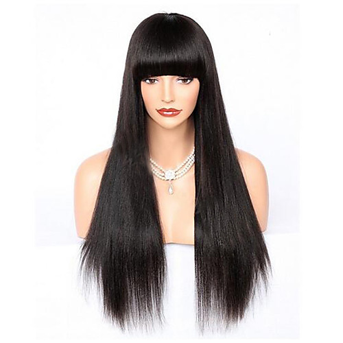 

100% Virgin Human Hair Glueless Lace Front Wig Brazilian Hair Straight Wig Straight bangs With Bangs 130% 150% 180% Density with Baby Hair Natural Hairline 100% Virgin Glueless Women's Short