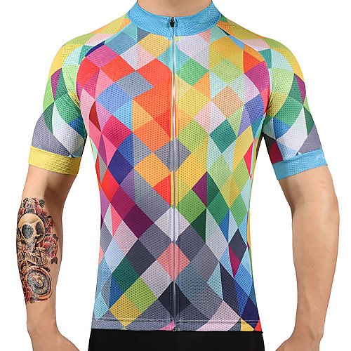 

FUALRNY Men's Short Sleeve Cycling Jersey Argyle Bike Jersey Top Mountain Bike MTB Road Bike Cycling Quick Dry Sports 100% Polyester Clothing Apparel / High Elasticity