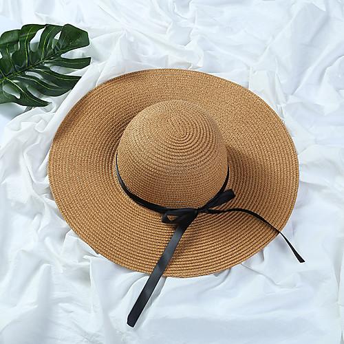 

Women's Straw Hat Sun Hat Straw Hat - Solid Colored Pure Color Summer Light Brown Black Beige