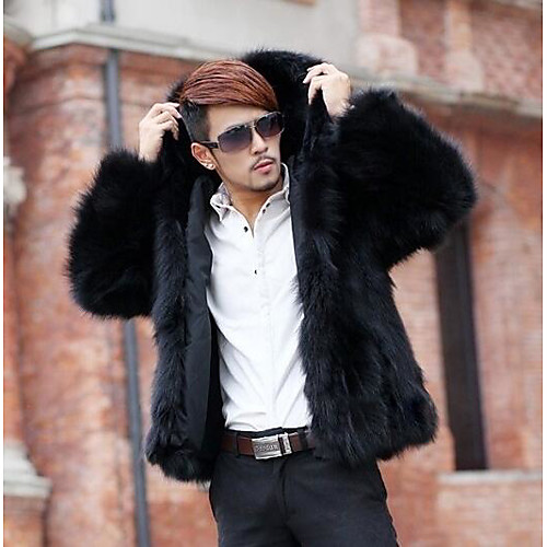 

Men's Fur Coats Solid Colored Winter Fur Coat Regular Daily Long Sleeve Faux Fur Coat Tops White