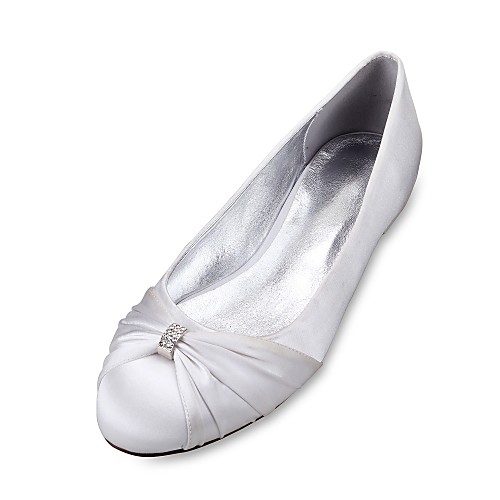 

Women's Wedding Shoes Plus Size Flat Heel Round Toe Comfort Ballerina Wedding Dress Party & Evening Satin Rhinestone Ribbon Tie Ruffles Summer White Purple Red