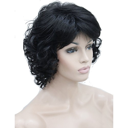 

Synthetic Wig Curly Curly With Bangs Wig Short Jet Black Synthetic Hair Women's Kanekalon Hair Black StrongBeauty