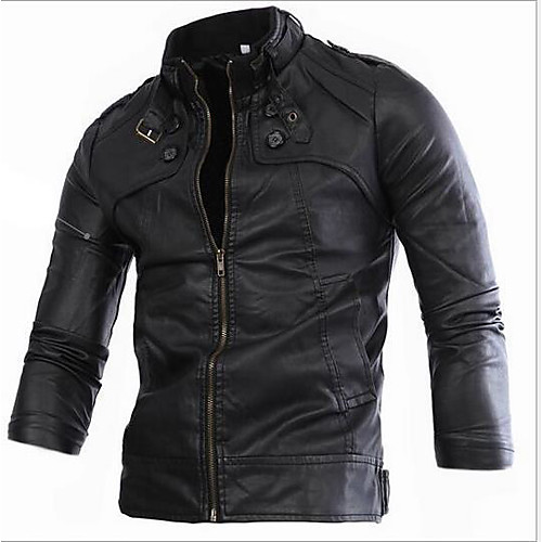 

Men's Leather Jackets Striped Print Vintage Fall Faux Leather Jacket Regular Daily Long Sleeve PU Coat Tops Black