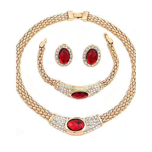 

Women's Necklace Classic Fashion Gold Plated Earrings Jewelry Red For Wedding Party Birthday Engagement Gift