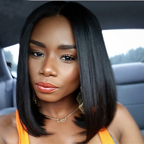 

Synthetic Wig Straight Kardashian Straight Bob Wig Medium Length Natural Black Synthetic Hair Middle Part Bob Middle Part Black