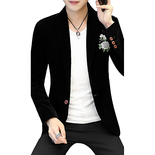 

Black / Yellow / Wine Floral Spandex / Cotton / Polyester Men's Suit - V Neck / Chinoiserie / Fall / Winter / Long Sleeve / Work