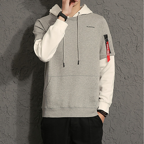 

Men's Plus Size Hoodie Color Block Hooded Daily Hoodies Sweatshirts Long Sleeve Black Light gray Dark Gray / Spring / Fall