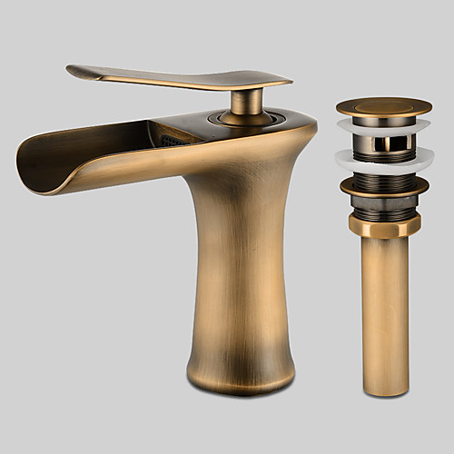 

Faucet Set - Waterfall Antique Bronze Deck Mounted Single Handle One HoleBath Taps