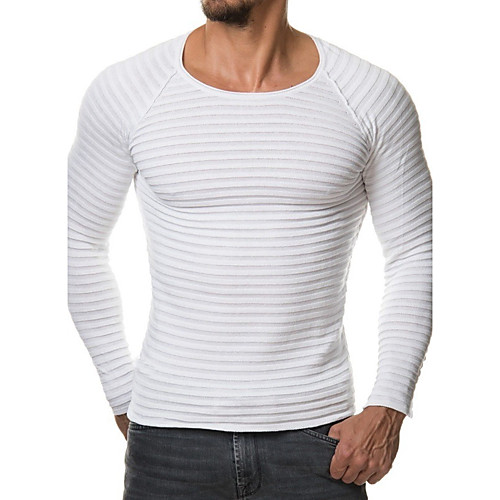 

Men's Active Solid Colored Pullover Cotton Long Sleeve Slim Regular Sweater Cardigans Round Neck Fall Winter White Black Wine / Sports / Work / Weekend