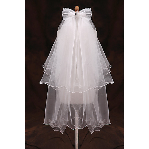 

Two-tier Pencil Edge Wedding Veil Elbow Veils with Ruffles Tulle / Classic