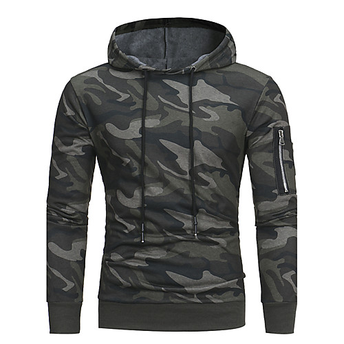 

Men's Plus Size Hoodie Camo / Camouflage Hooded Sports Weekend Active Military Hoodies Sweatshirts Long Sleeve Slim Green Gray