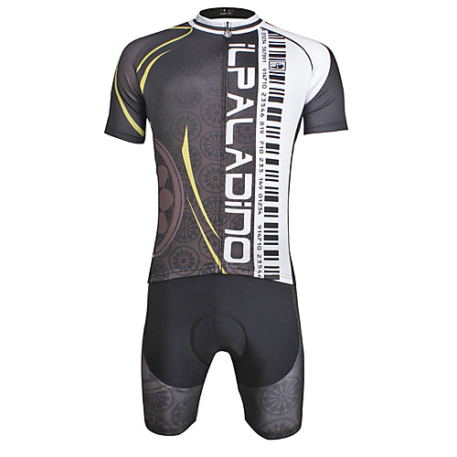 

ILPALADINO Men's Short Sleeve Cycling Jersey with Shorts - Black Bike 3D Pad, Quick Dry 100% Polyester, Terylene, Lycra