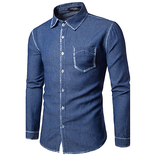 

Men's Shirt Solid Colored Long Sleeve Daily Tops Cotton Casual Blue Light Blue