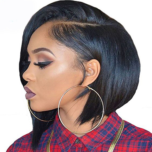 

Synthetic Lace Front Wig Straight Yaki Straight Yaki Bob L Part Wig Short Black#1B Synthetic Hair Natural Hairline Brown