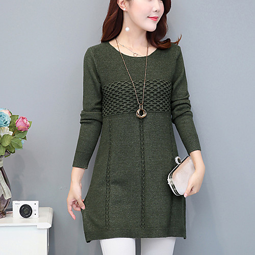 

Women's Streetwear Solid Colored Pullover Long Sleeve Regular Sweater Cardigans Round Neck Fall Wine Camel Green / Work