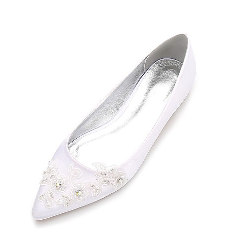 

Women's Wedding Shoes Glitter Crystal Sequined Jeweled Flat Heel Pointed Toe Beading / Flower Satin Comfort / Ballerina Spring / Summer White / Ivory / Party & Evening / EU41