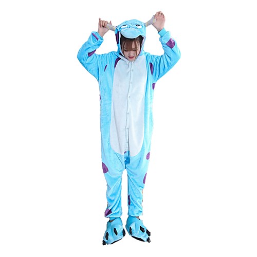 

Adults' Kigurumi Pajamas with Slippers Cartoon Blue Monster Onesie Pajamas Flannel Fabric Cosplay For Men and Women Animal Sleepwear Cartoon Festival / Holiday Costumes / Shoes