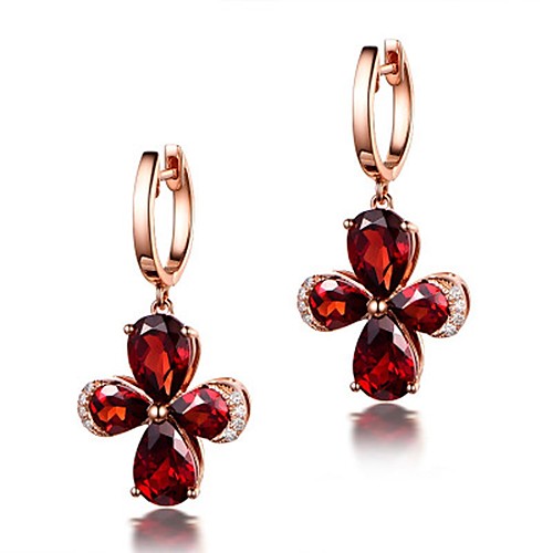 

Women's Synthetic Ruby Stud Earrings Flower Ladies Luxury Classic Simple Style Fashion Bling Bling Crystal Rose Gold Plated 18K Gold Earrings Jewelry Red For Party Gift Ceremony Street Going out
