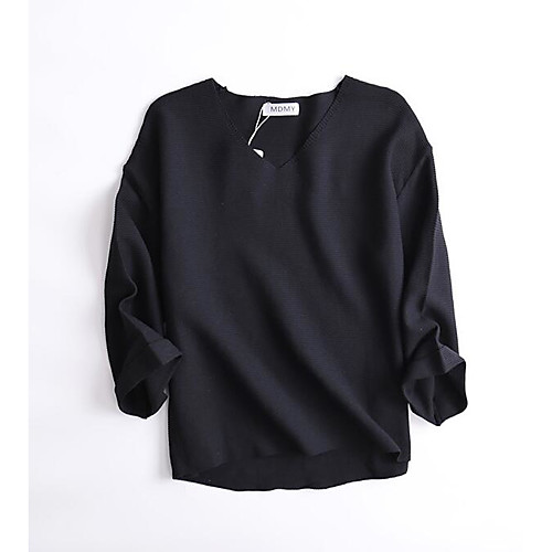 

Women's Simple Solid Colored Pullover Cotton Long Sleeve Regular Sweater Cardigans V Neck Spring Fall Black Light Blue