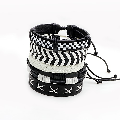 

Men's Women's Wrap Bracelet Leather Bracelet Layered woven Twist Circle Multi Layer Leather Bracelet Jewelry White For Stage Street