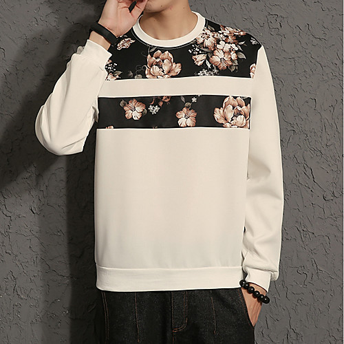 

Men's Plus Size Sweatshirt Floral Print Round Neck Daily Weekend Casual Hoodies Sweatshirts Long Sleeve White Black / Spring / Fall