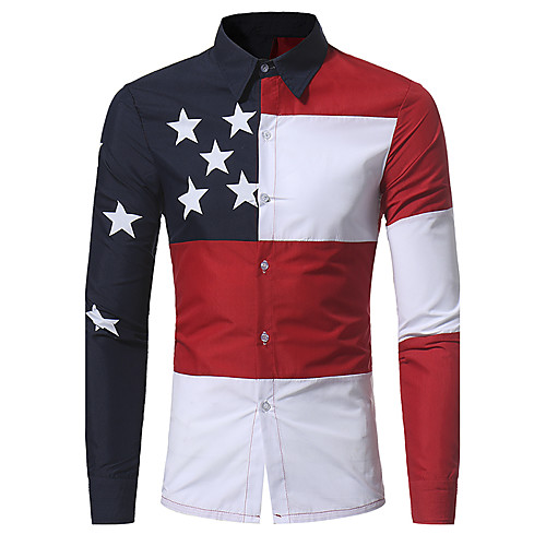 

Men's Shirt Color Block Patchwork Long Sleeve Daily Tops Red