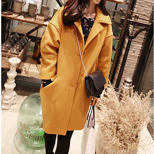 

Women's Coat Solid Colored Winter Coat Long Daily Long Sleeve Acrylic Coat Tops Yellow