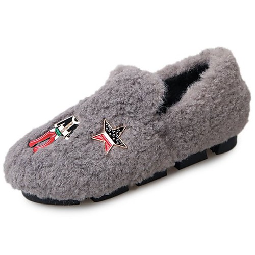 

Women's Loafers & Slip-Ons Flat Heel Round Toe Feather / Fur Comfort Fall Black / Gray