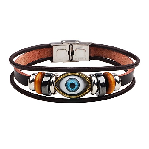 

Men's Leather Bracelet Evil Eye Punk Stainless Steel Bracelet Jewelry Brown For Stage Street