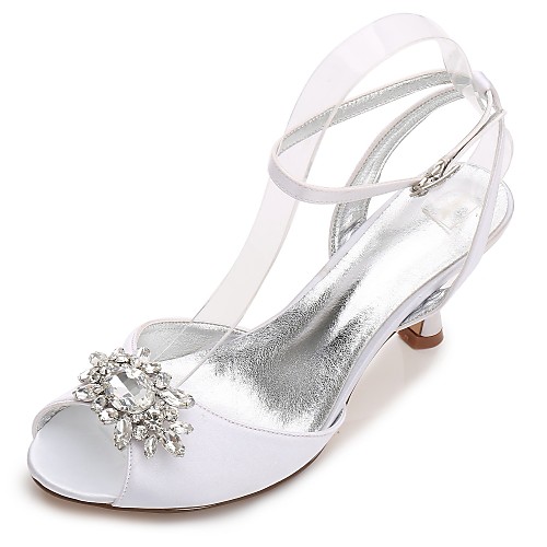 

Women's Wedding Shoes Glitter Crystal Sequined Jeweled Kitten Heel Round Toe Peep Toe Classic Sweet Wedding Dress Party & Evening Walking Shoes Satin Crystal Solid Colored Summer White Black Purple