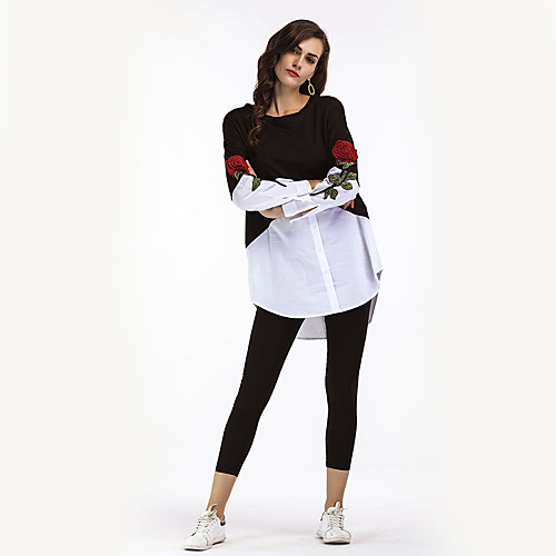 

Women's Shirt Embroidery Long Sleeve Daily Tops Vintage Streetwear Black