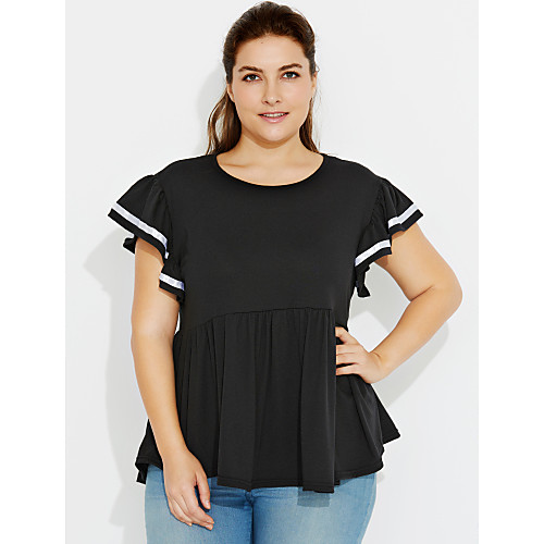 

Women's T shirt Solid Colored Sexy Plus Size Pleated Short Sleeve Daily Tops Cotton Streetwear Black Gray