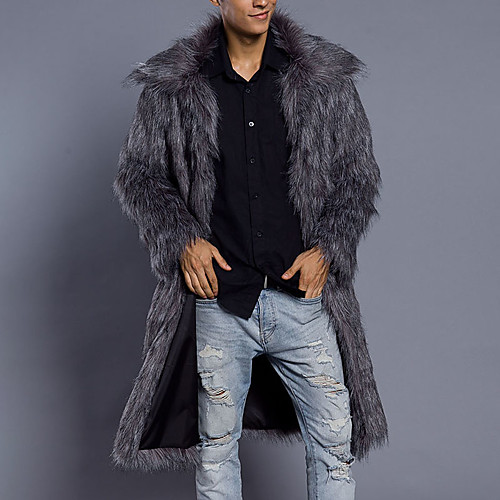 

Men's Fur Coats Solid Colored Fall Fur Coat Long Daily Long Sleeve Faux Fur Coat Tops White